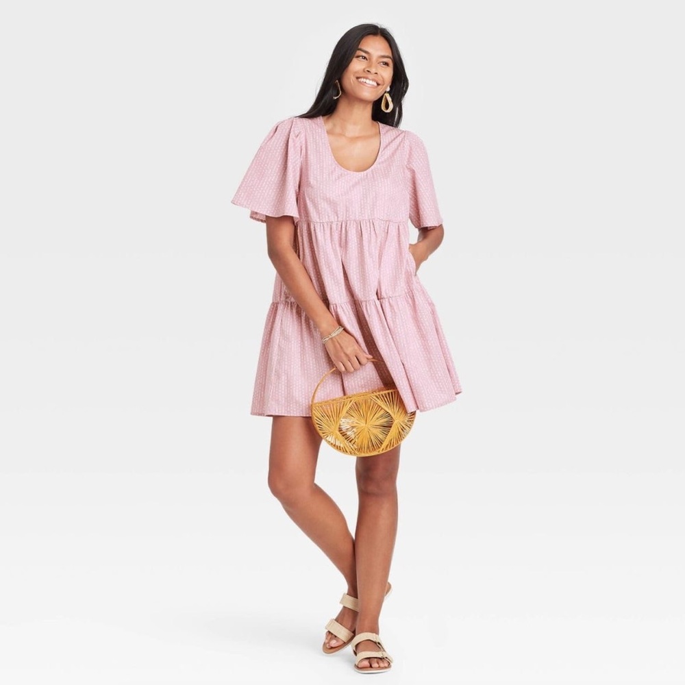 A New Day Flutter Short Sleeve Tiered Dress - Purple - Size L